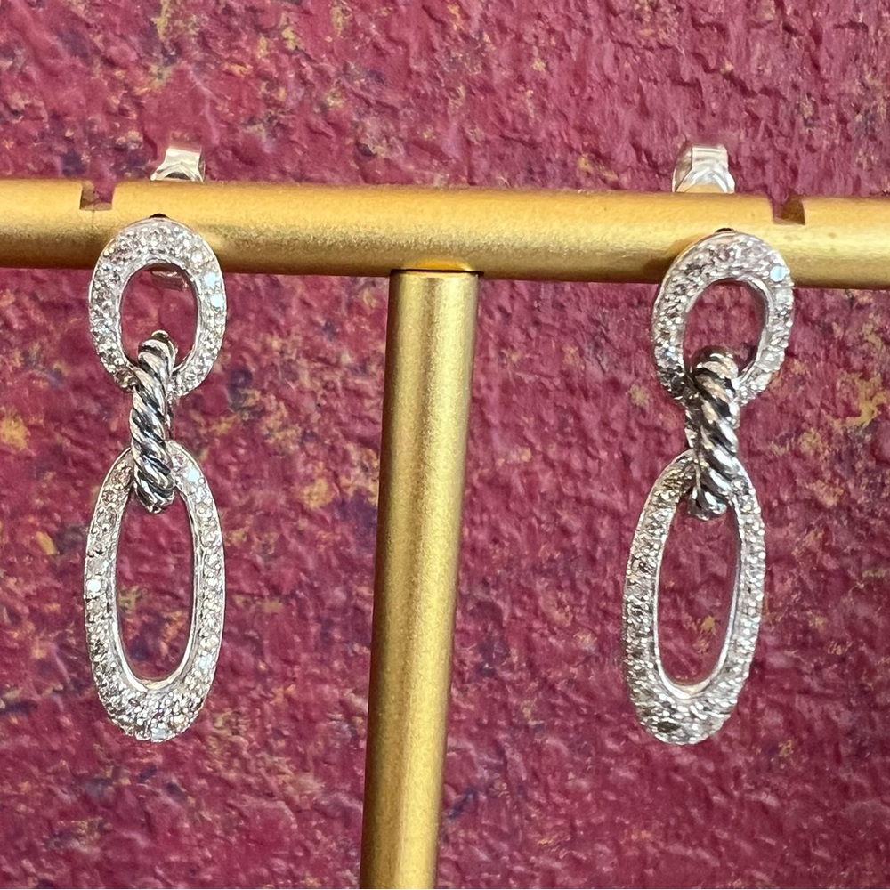 Gorgeous David Yurman Diamond Ellipse Earrings Sterling Silver & 18k Gold